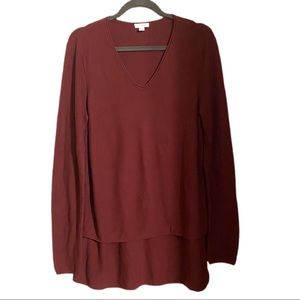 J. Jill pureJill Maroon Layered Long Sleeve Tunic V-Neck Top Medium